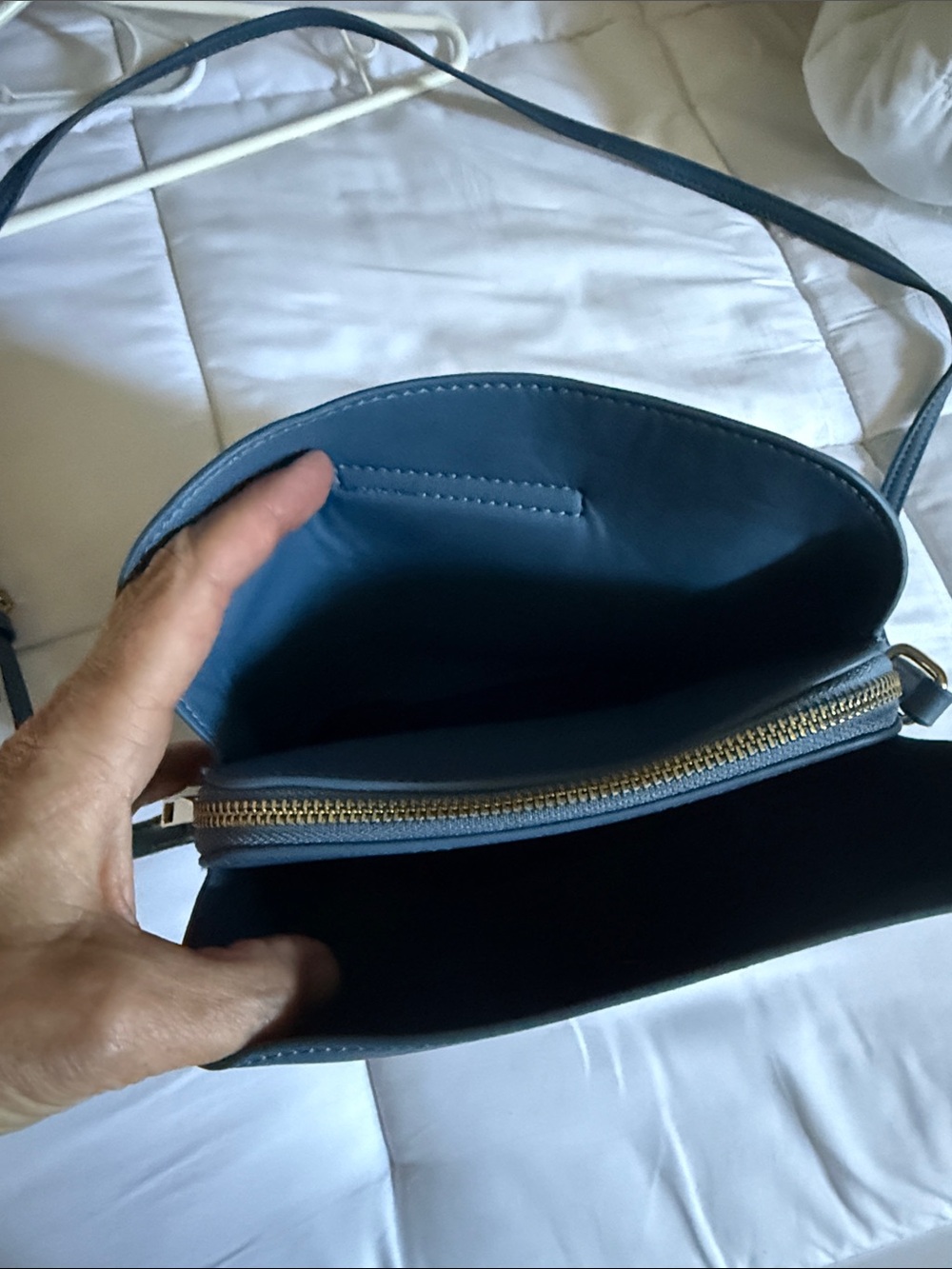 Blue Leather Crossbody Bag with Gold Hardware - Picture 6 of 9